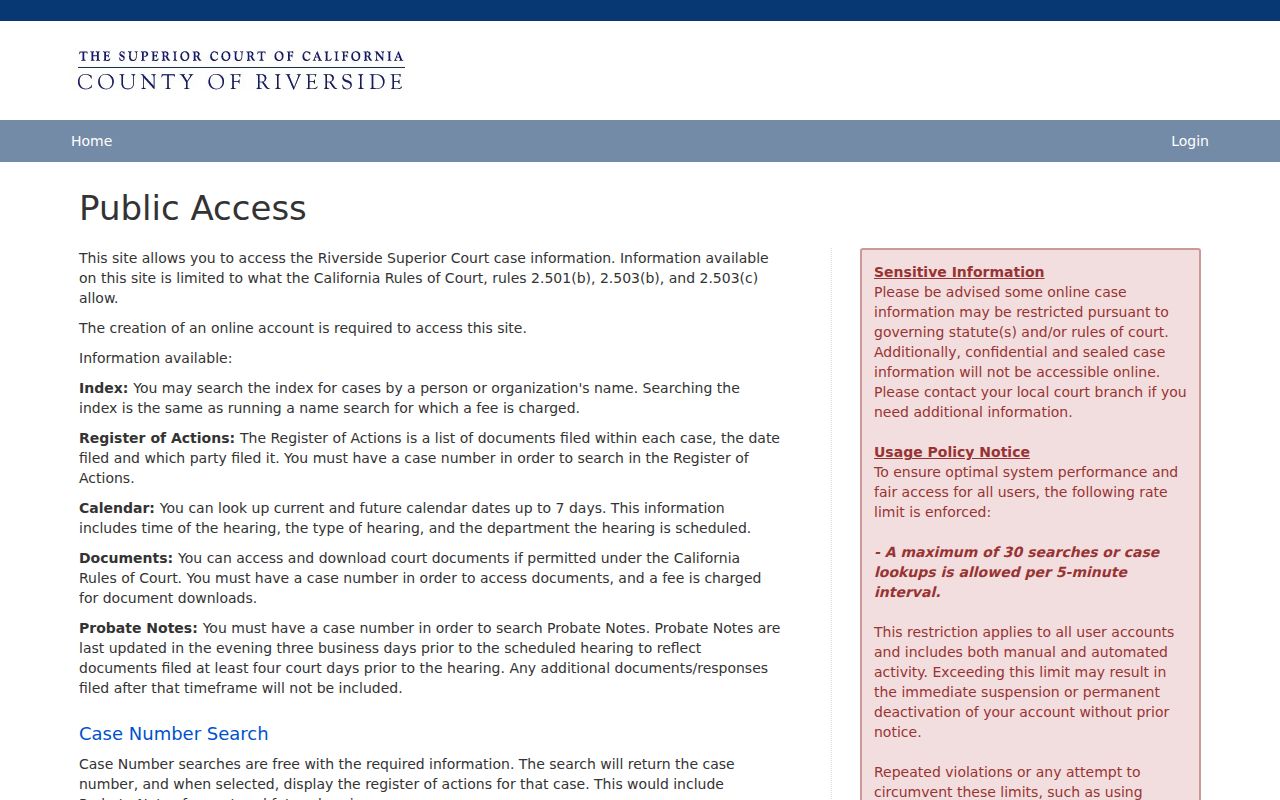 Riverside people search through Superior Court Public Access