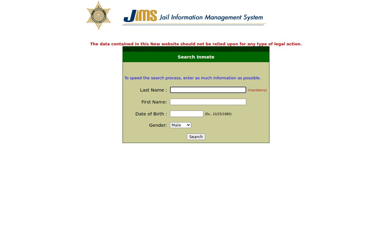 Riverside people search through the Sheriff inmate locator