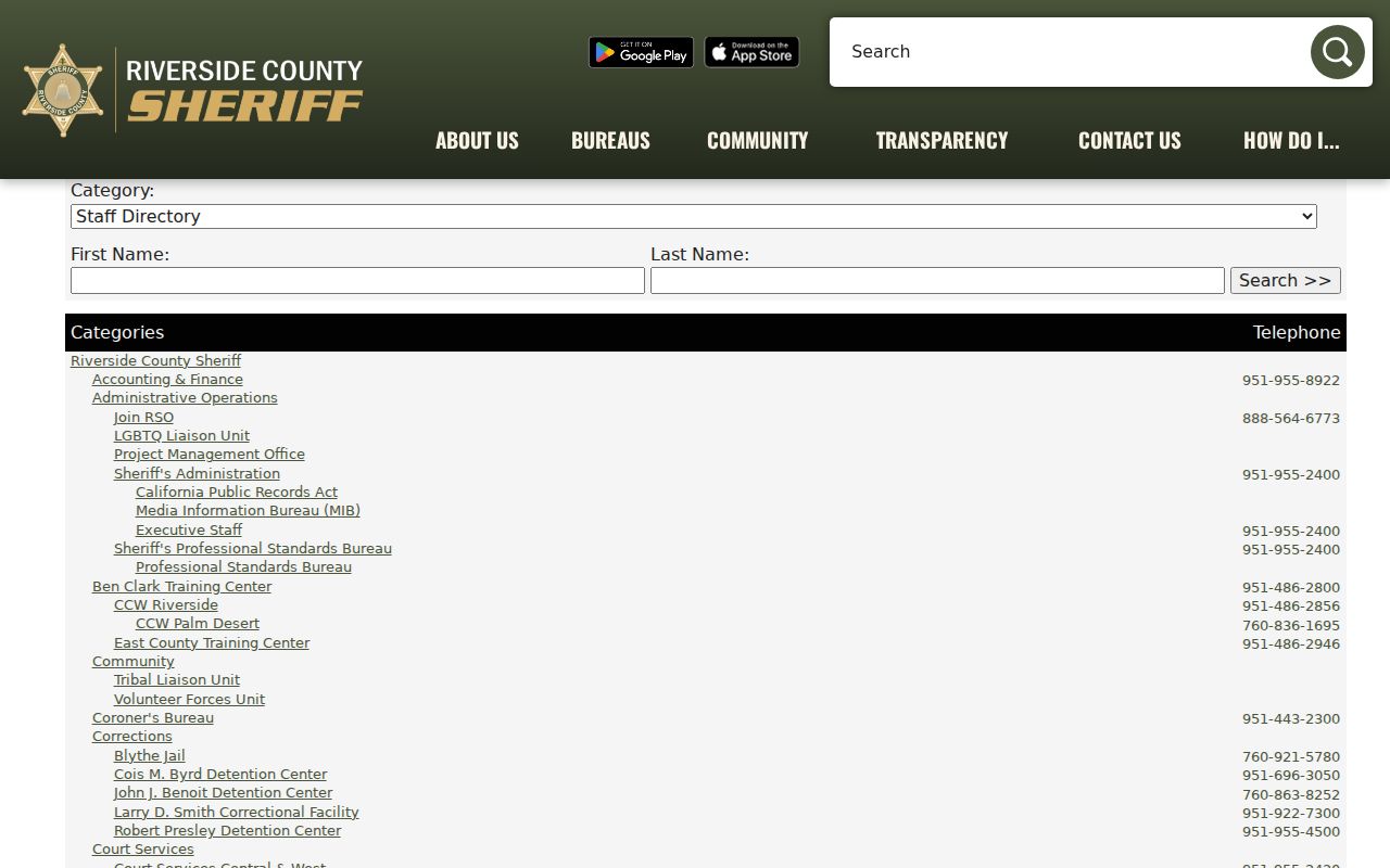Riverside people directories county sheriff directory