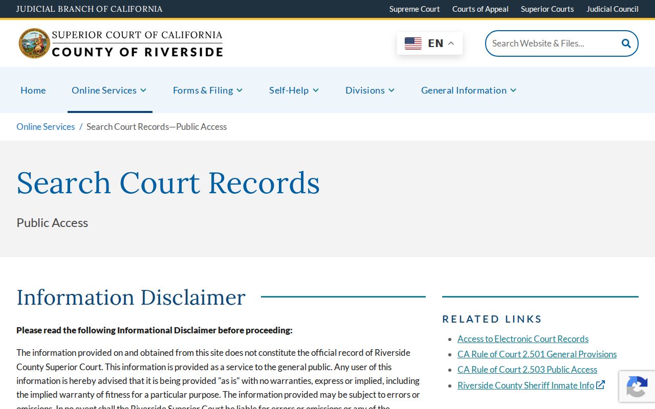Riverside public records court Public Access overview