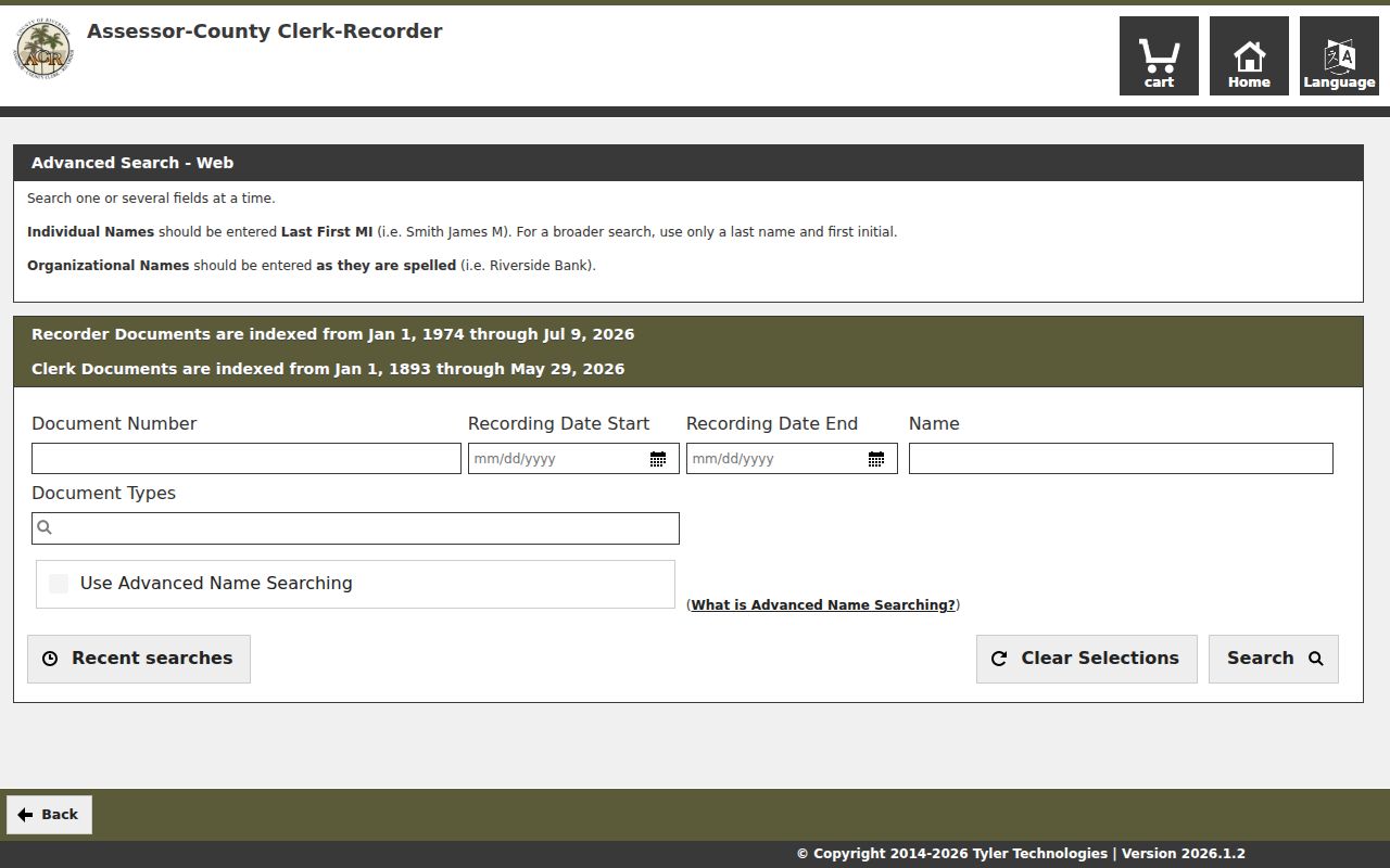 Riverside public records advanced recorder search fields