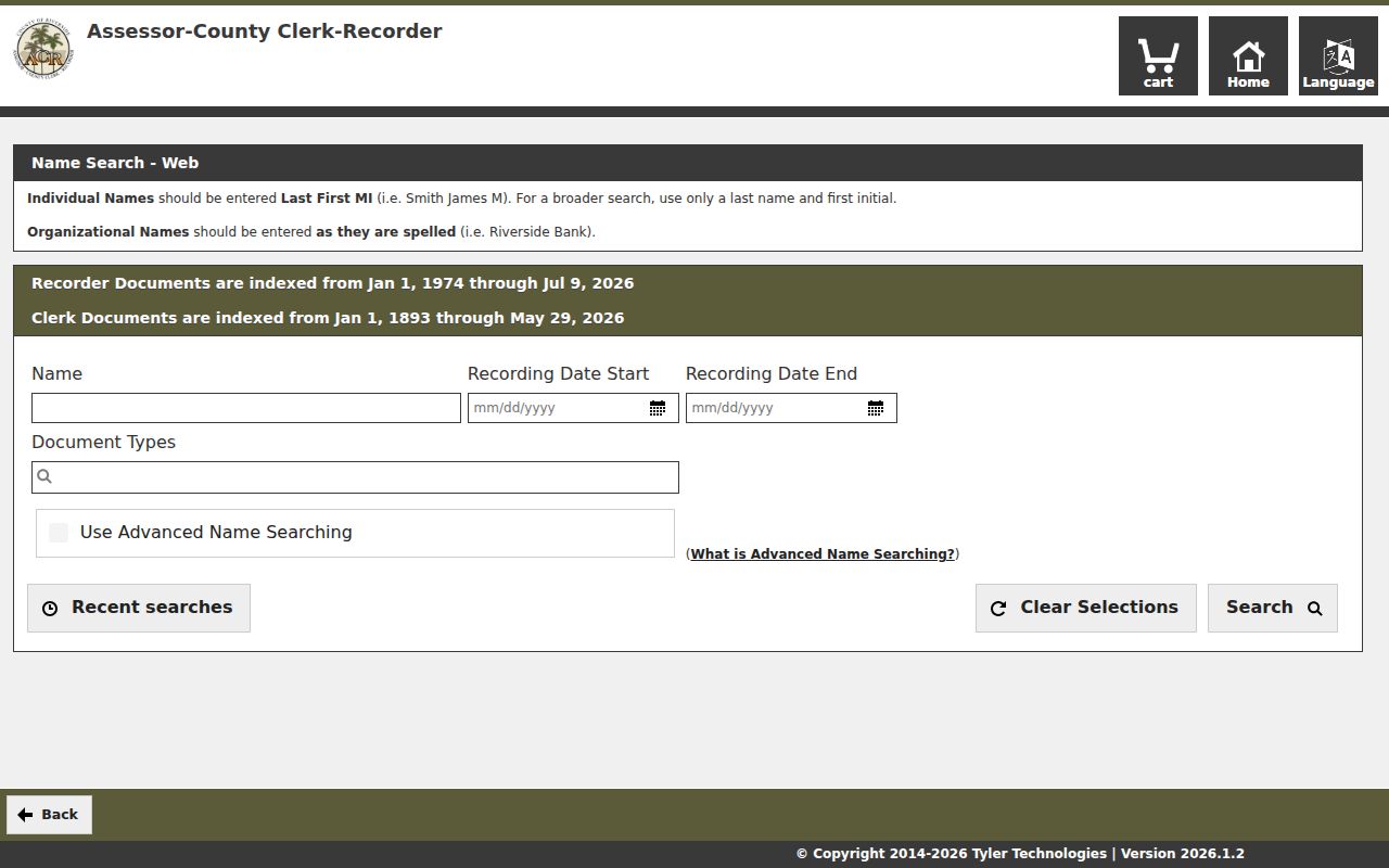 Riverside public records recorder name search screen